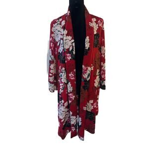 JENNIFER LOPEZ Duster Red Cherry Blossom Floral Robe Open Resort Style Small